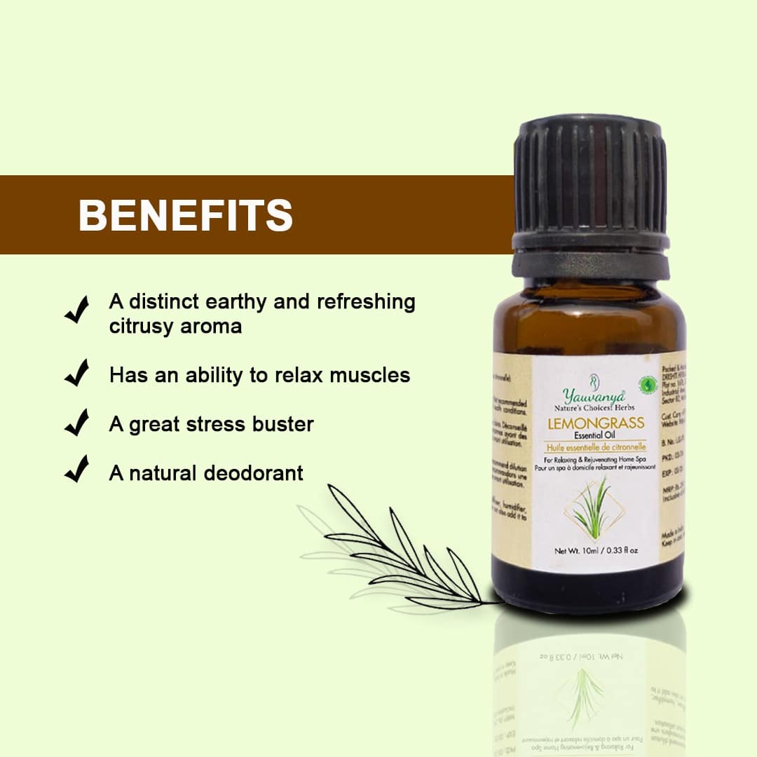 Yauvanya Natural Lemongrass Oil 10ml | Refreshing & Relaxing - Image 4